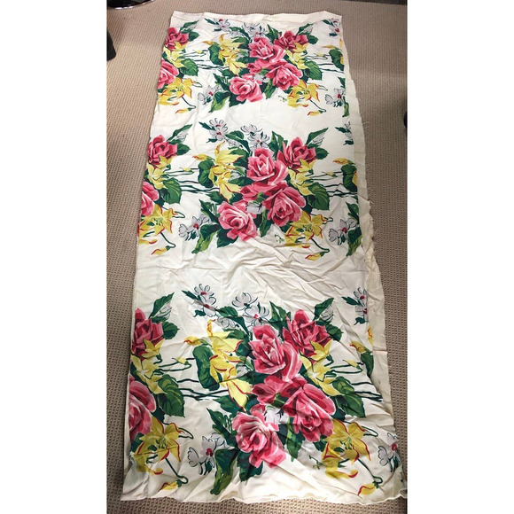 50's Cream with large floral print fabric lined with cream silk-curtain remnants - Picture 1 of 5